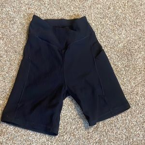 black ribbed crossover biker shorts